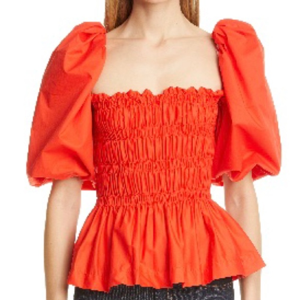 Johanna Ortiz Balloon Sleeve Smocked Red Imperial